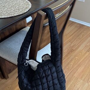 Quilted Black Shoulder Tote Bag